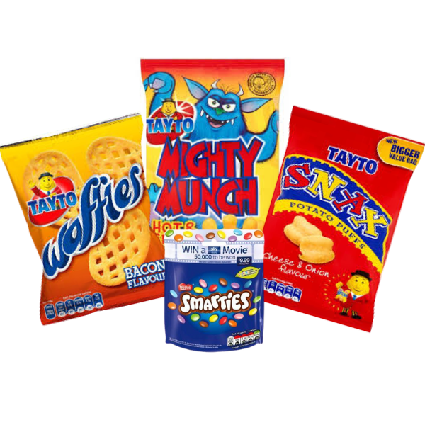 Party Box Of Tayto Waffles, Snax, Mighty Munch & Smarties | Box Of 24